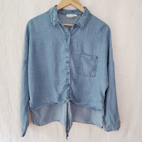 Chambray knot tie hi low top - Picture 1 of 5